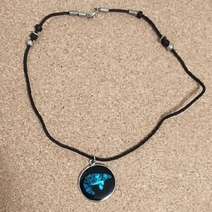 Chic Black String Necklace with Turquoise Polar Bear Pendant